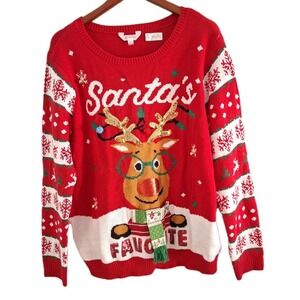 Christmas Sweater Red Size 3XL (Juniors 21) Santa's Favorite Rudolph Reindeer